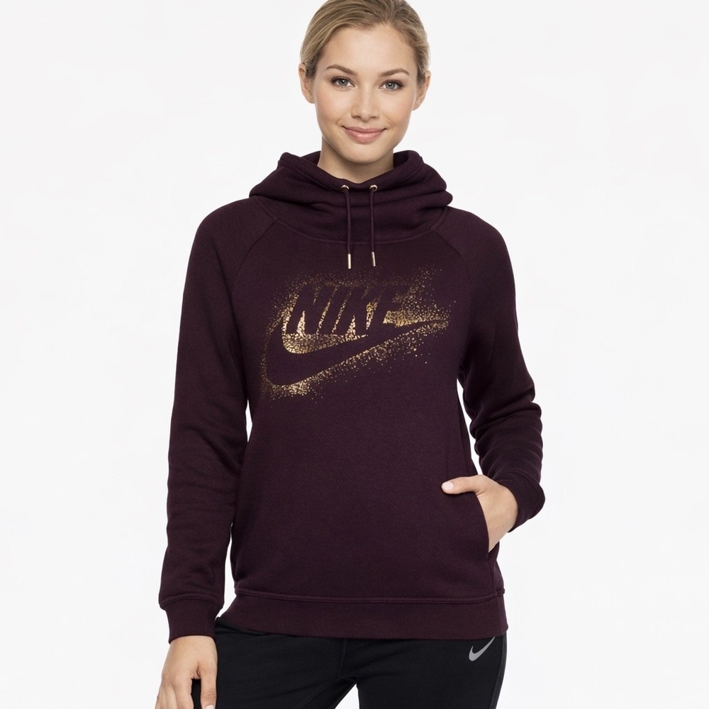 Nike Rally Pullover Hoodie Funnel Neck Women‎ XL Purple Fleece Atleisure Sporty